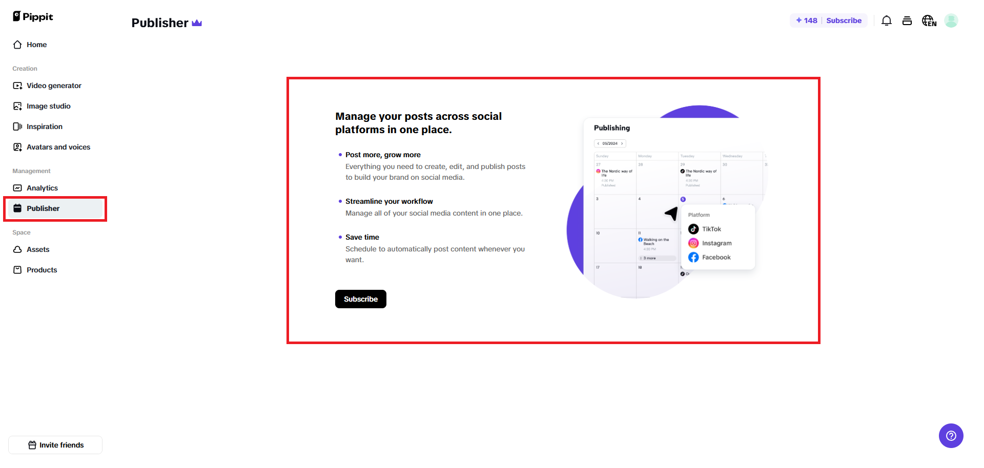 In-built publisher for social media posting