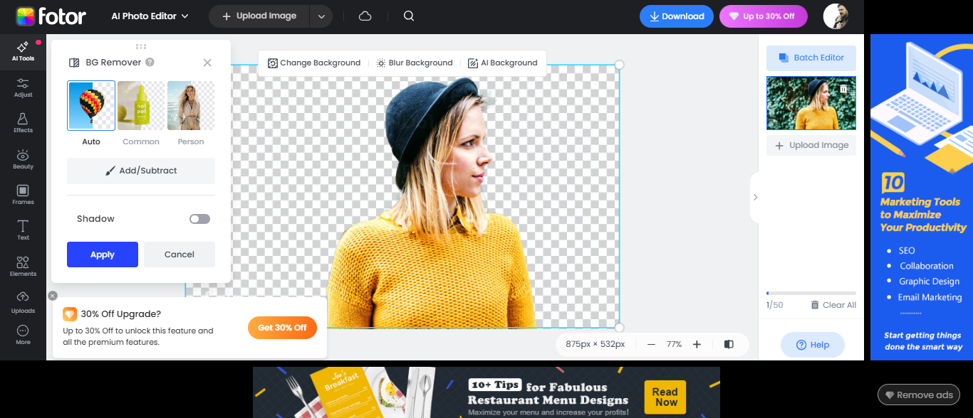 Use the background remover tool