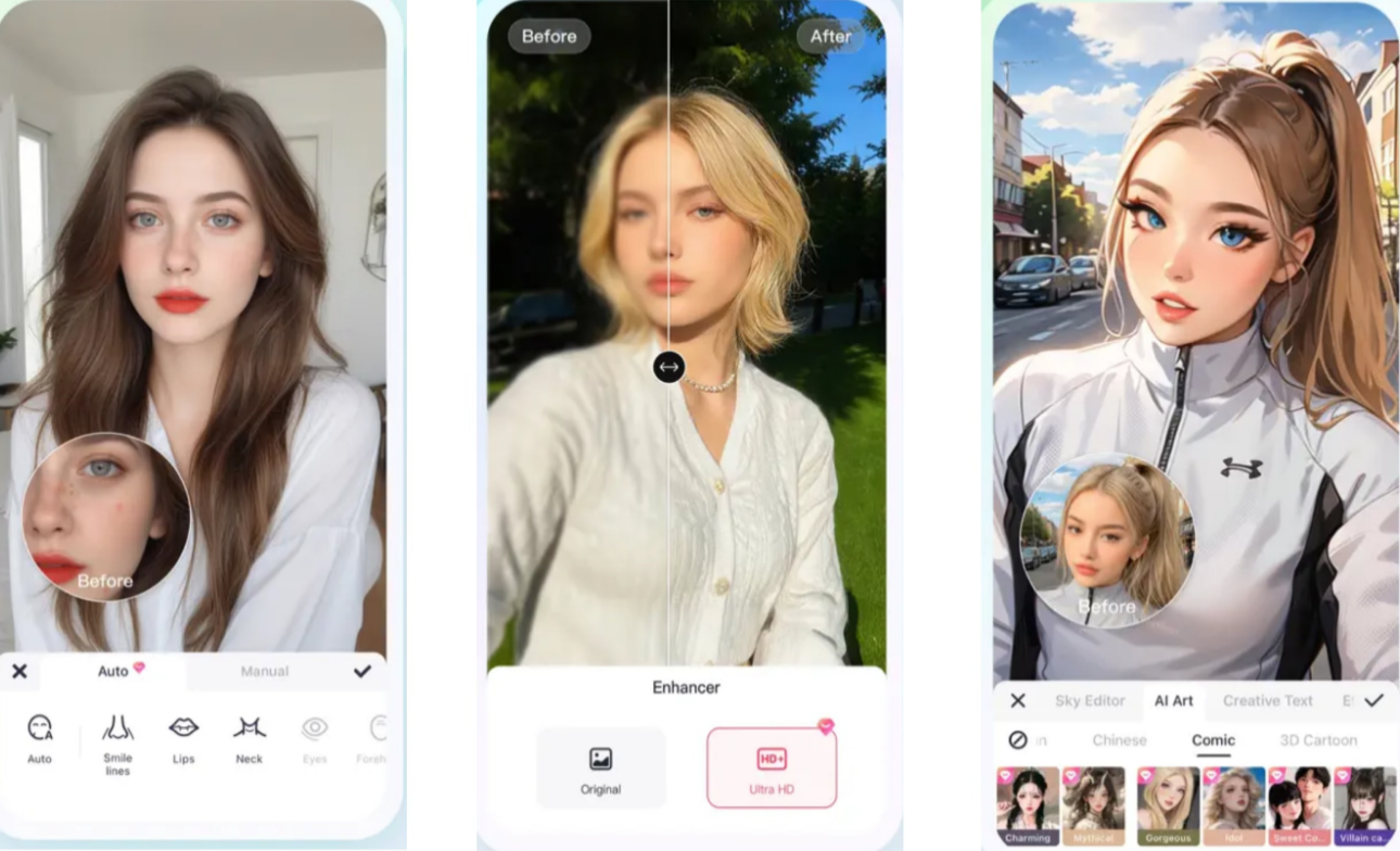 Interface of Meitu - one of the best free face video editor app