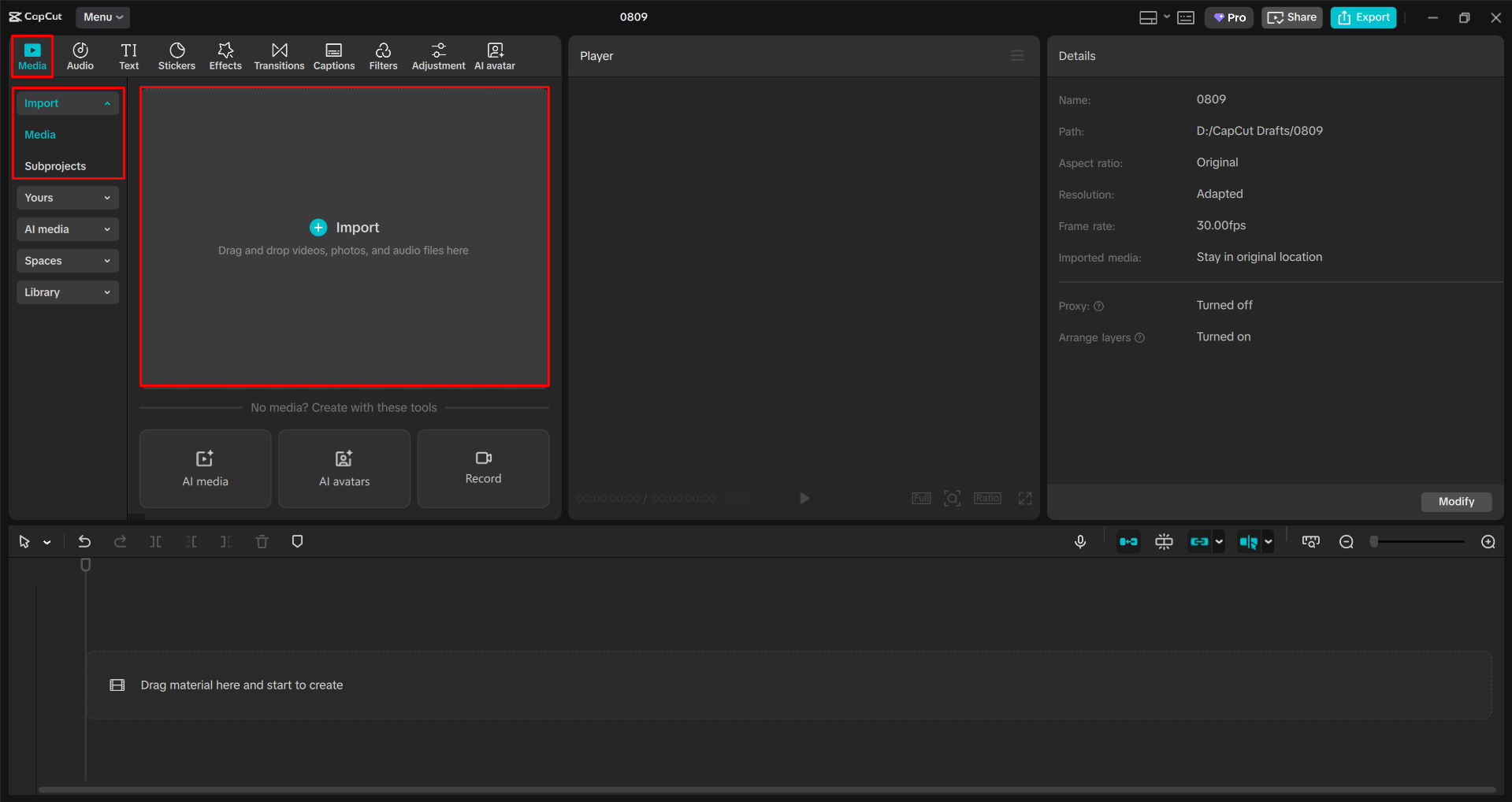 Mengimpor video ke dalam CapCut editor video desktop