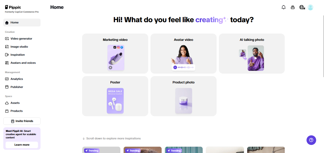 Pippit link to video generator