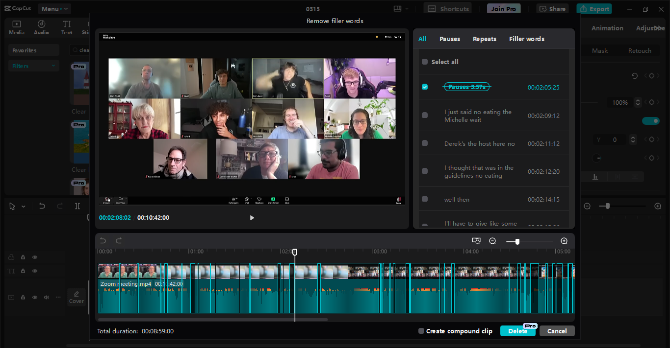 Editing and enhancing the recording in CapCut