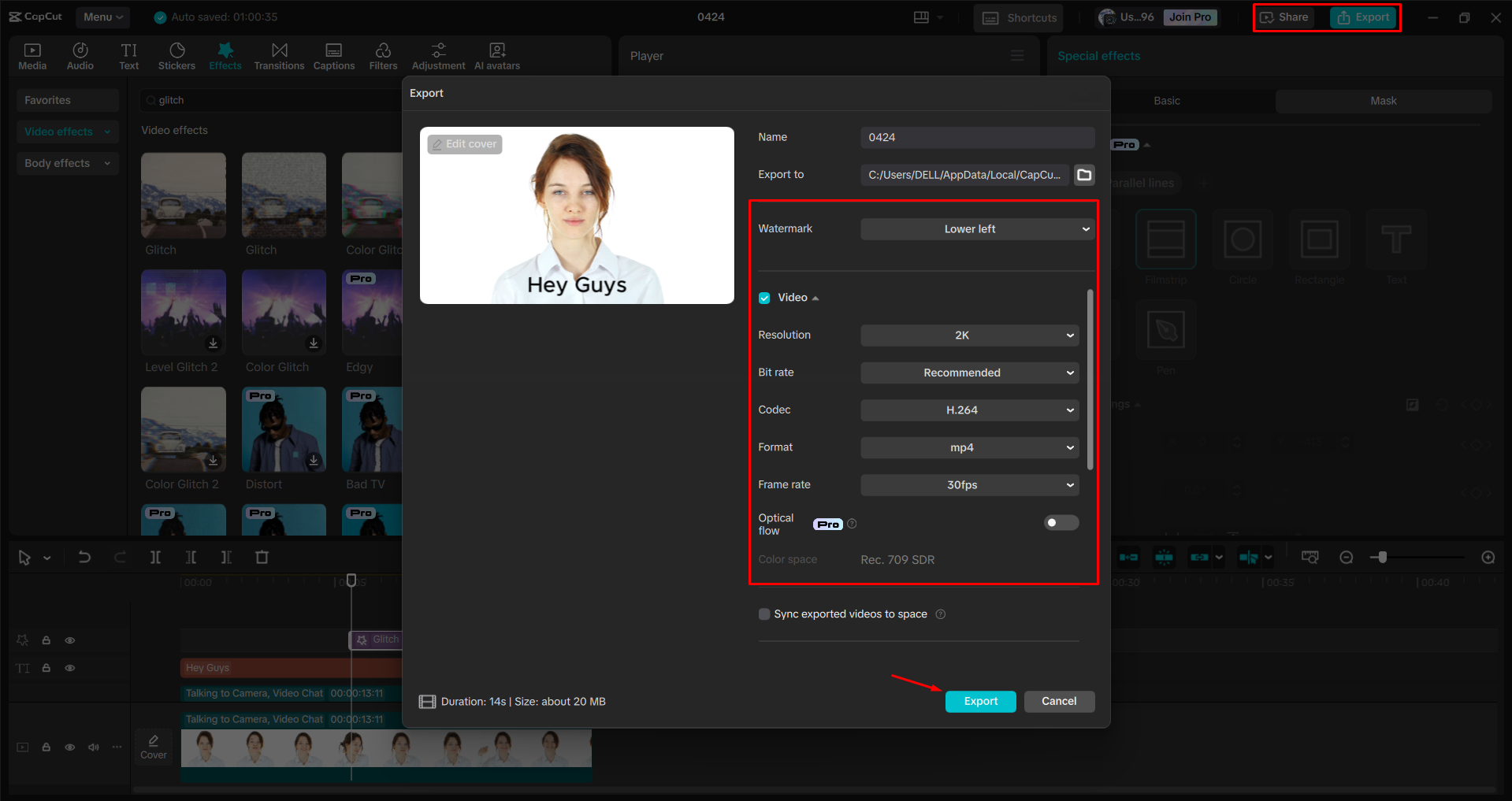 Exporting a video from the CapCut desktop video editor