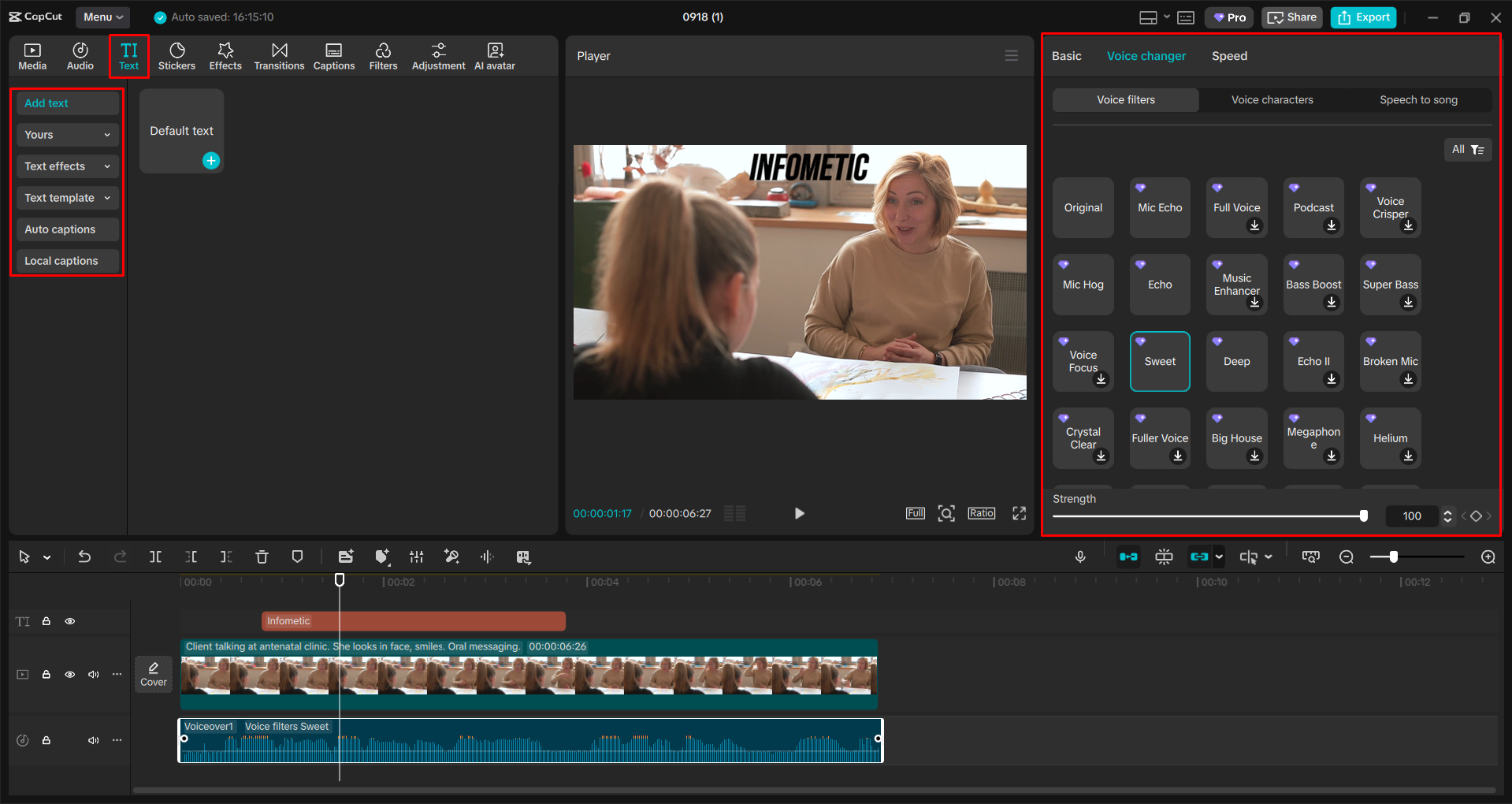 Using the AI voice changer in the CapCut desktop video editor