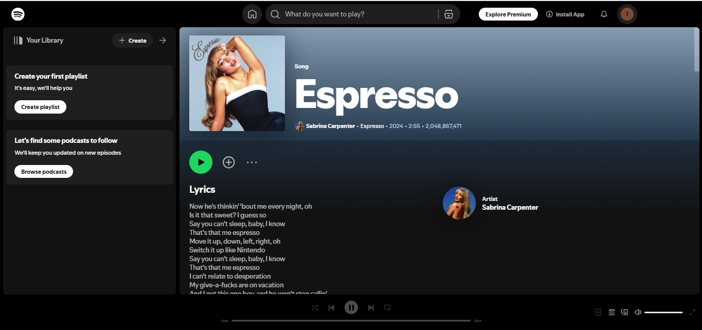 Sabrina Carpenter 'dan Espresso - Spotify' da en çok dinlenen şarkılardan biri