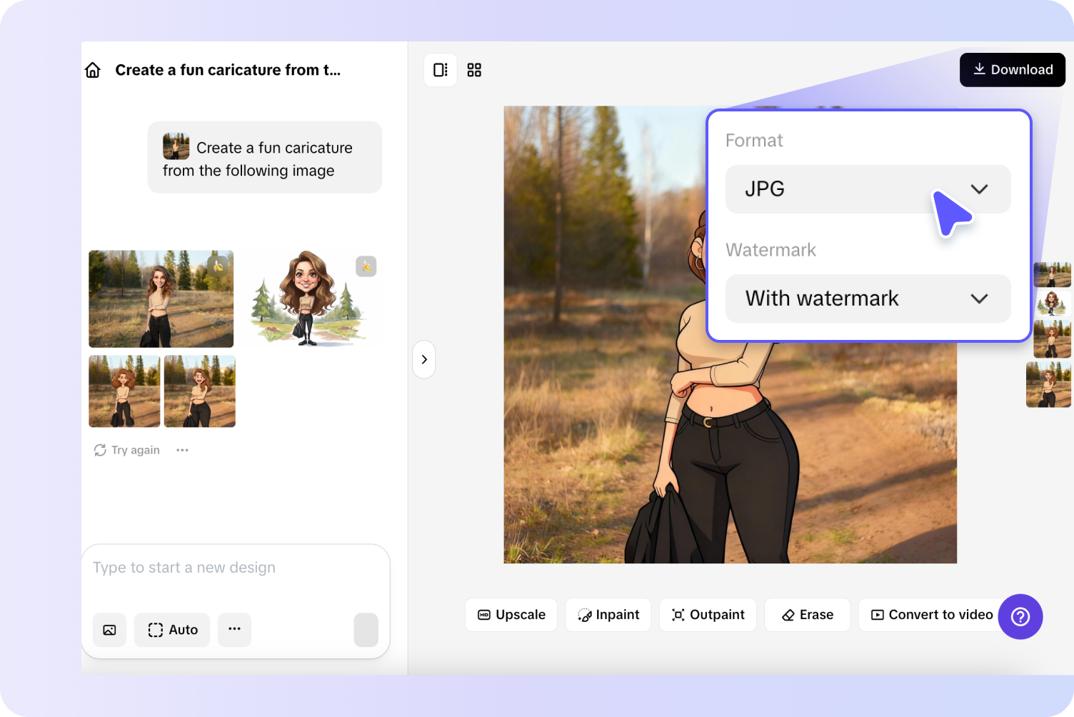 Exporting the caricature from Pippit