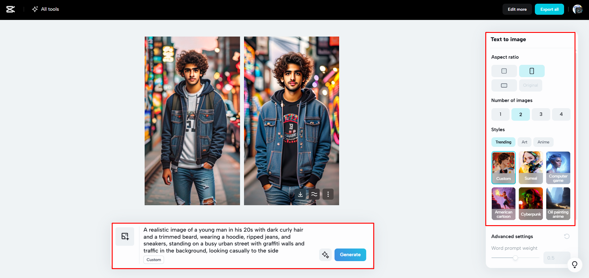 Menghasilkan gambar dengan AI di CapCut Web