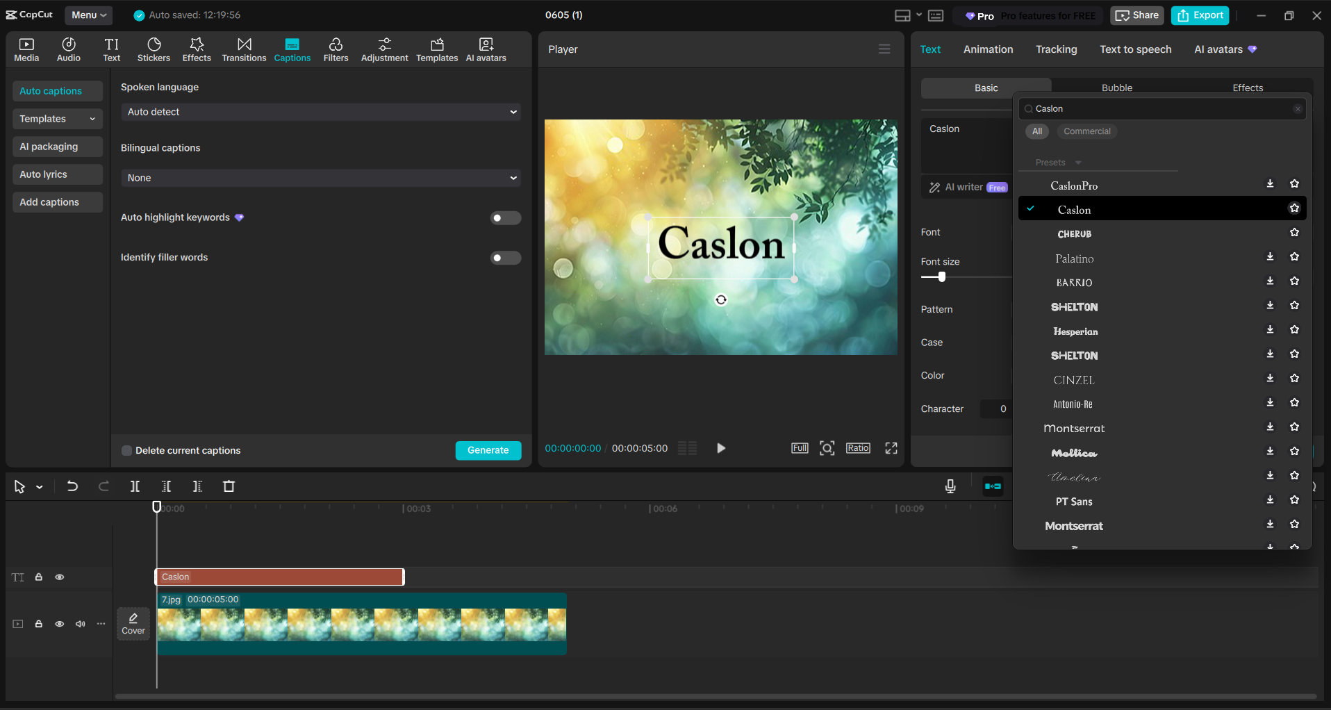 Antarmuka editor video desktop CapCut - cara yang ramah pengguna untuk menambahkan font Caslon ke video