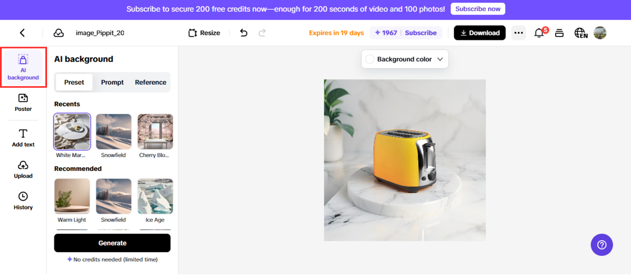 Generate AI product photos for online auctions