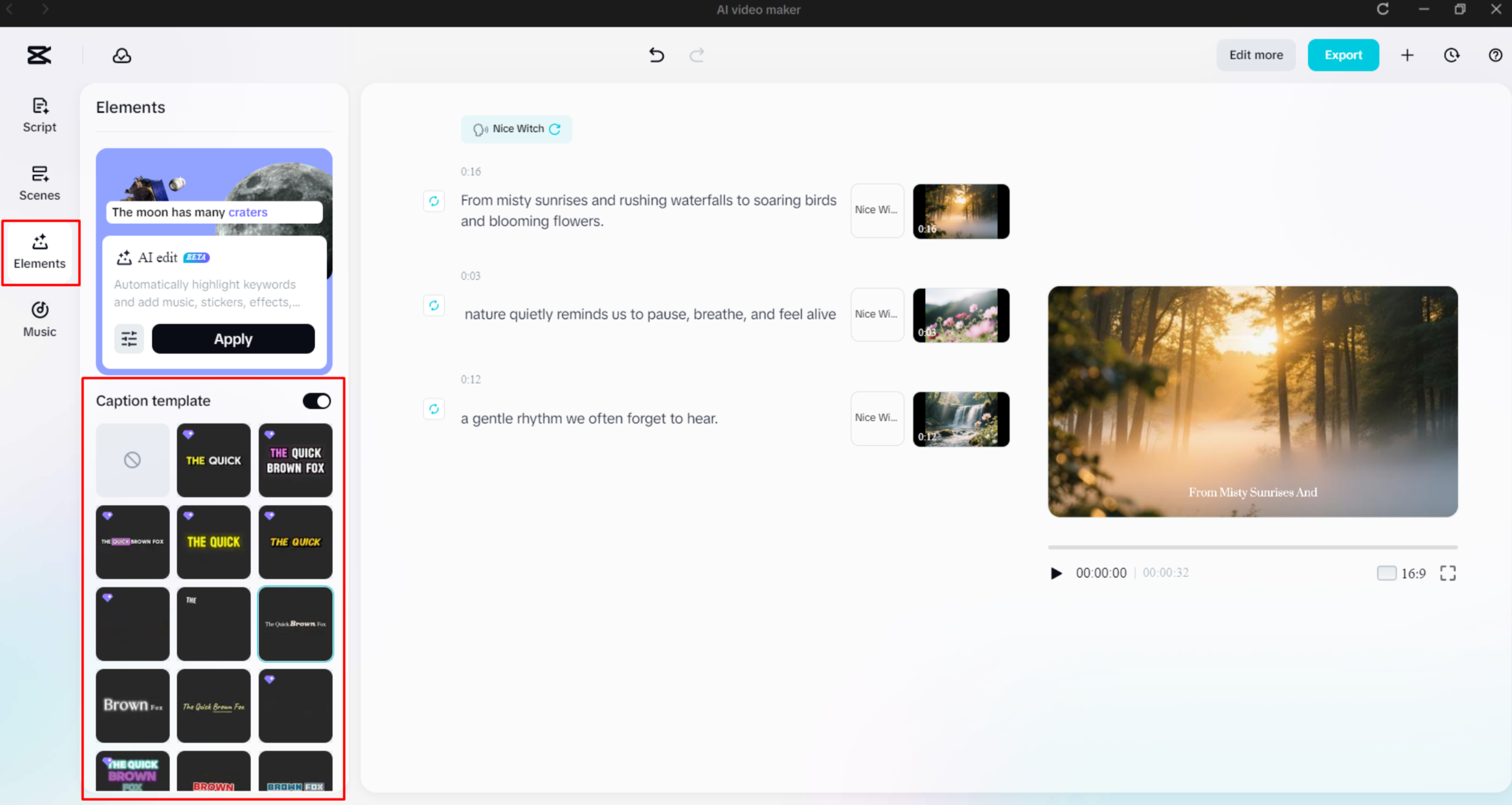 Adding caption templates to the video with the CapCut desktop video editor
