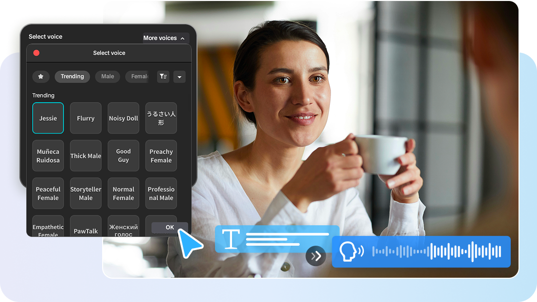 Generate a lifelike dialogue voice from text with CapCut's text to speech feature