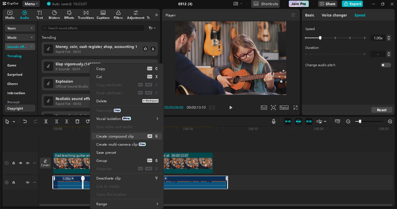 Antarmuka editor video desktop CapCut - alat terbaik untuk menambahkan dan meningkatkan musik dalam video
