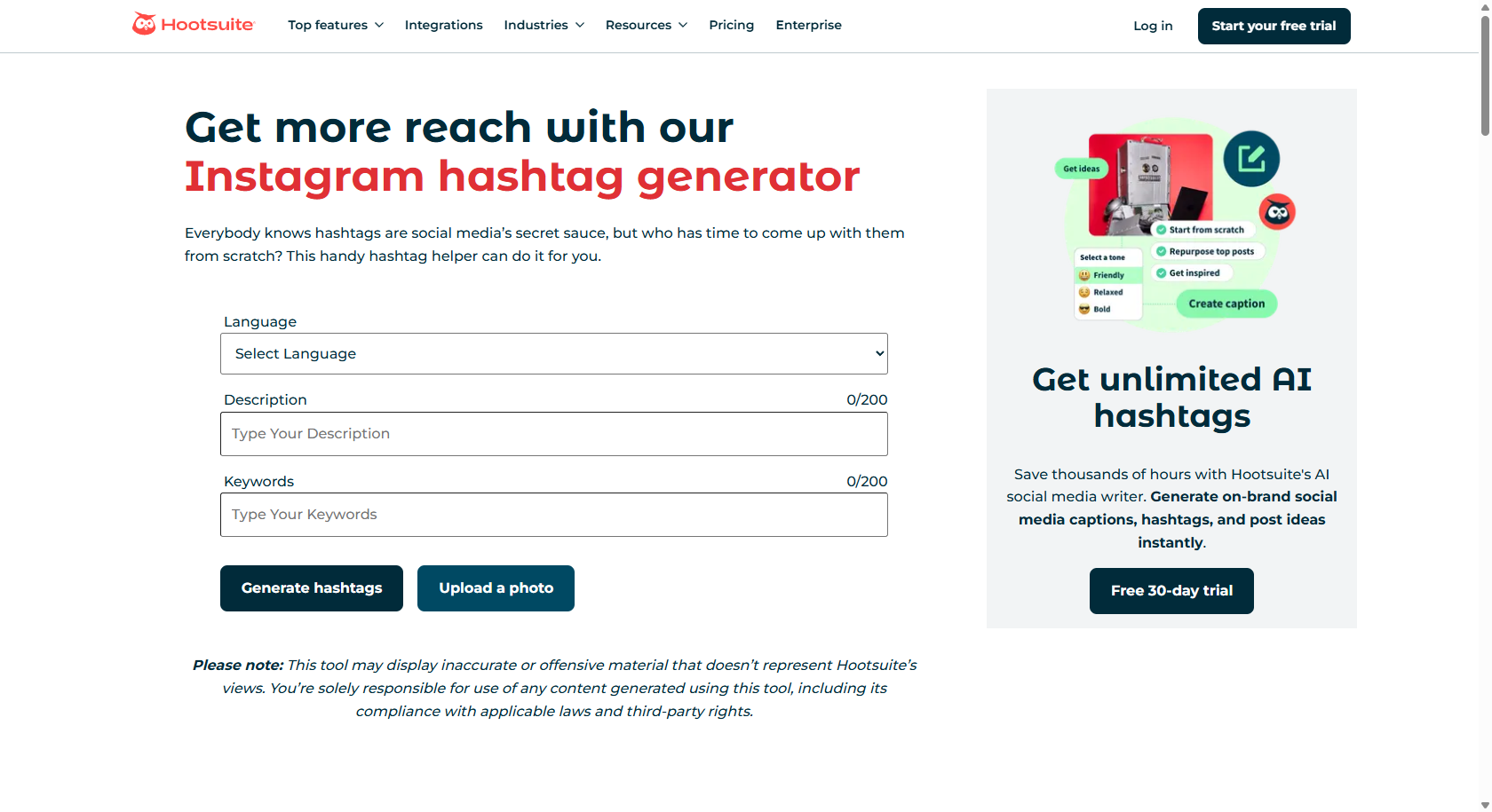 Nutzen Sie den Hashtag-Generator von HootSuite