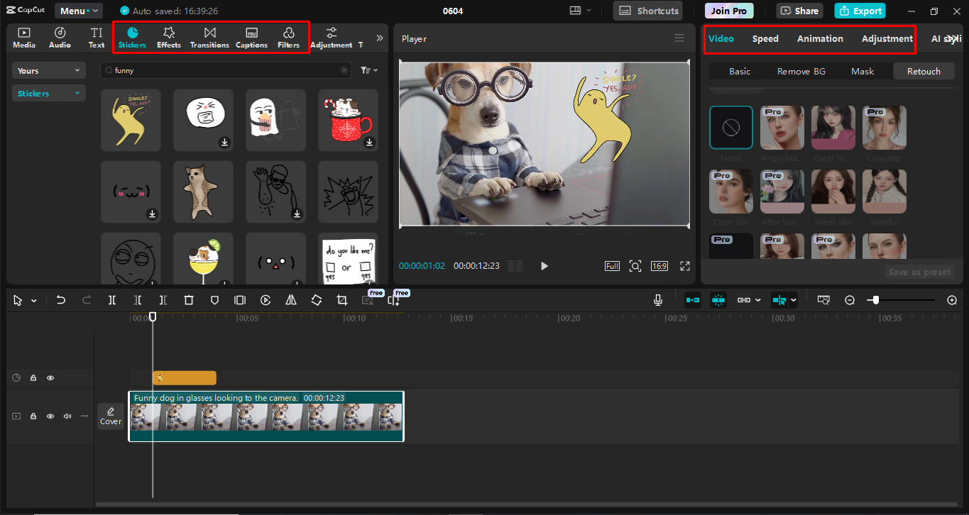Bearbeiten des Bildes im CapCut Desktop-Videoeditor