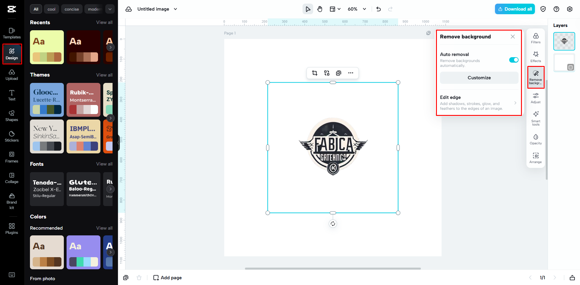 Menyesuaikan reka bentuk logo dengan CapCut Web