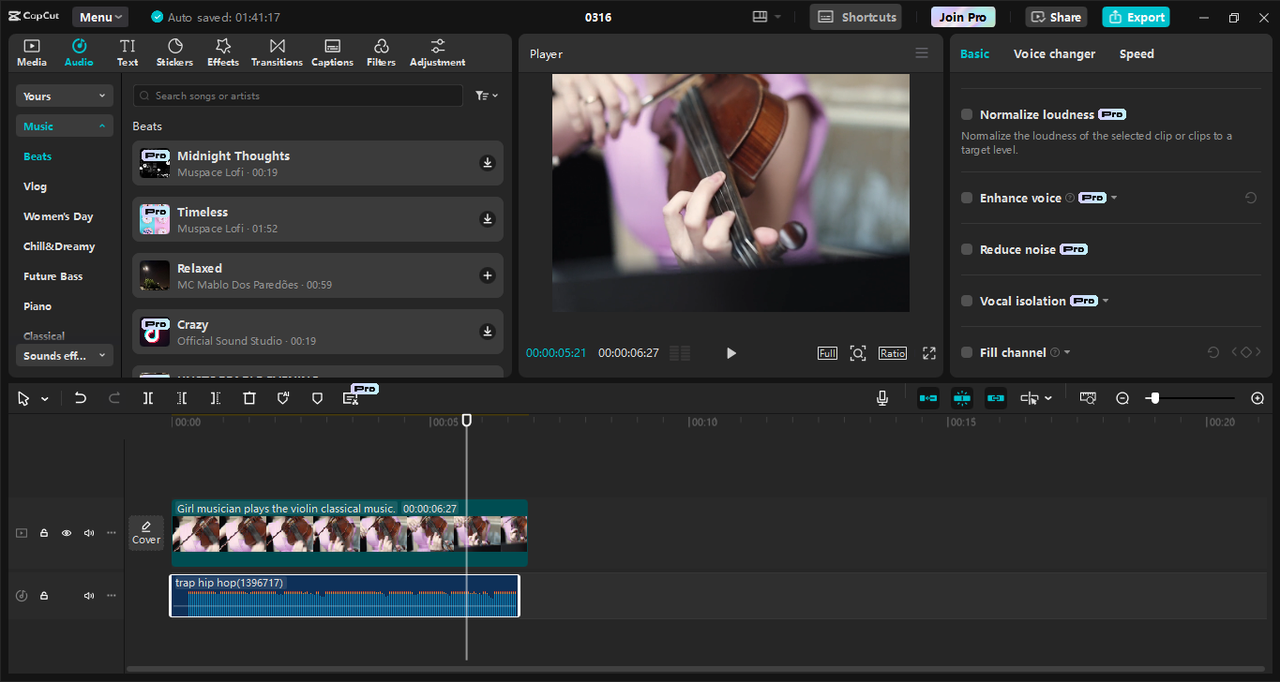 Schnittstelle des CapCut Desktop-Video-Editors - das beste Werkzeug, um Ihren Videos ganz einfach Songs hinzuzufügen