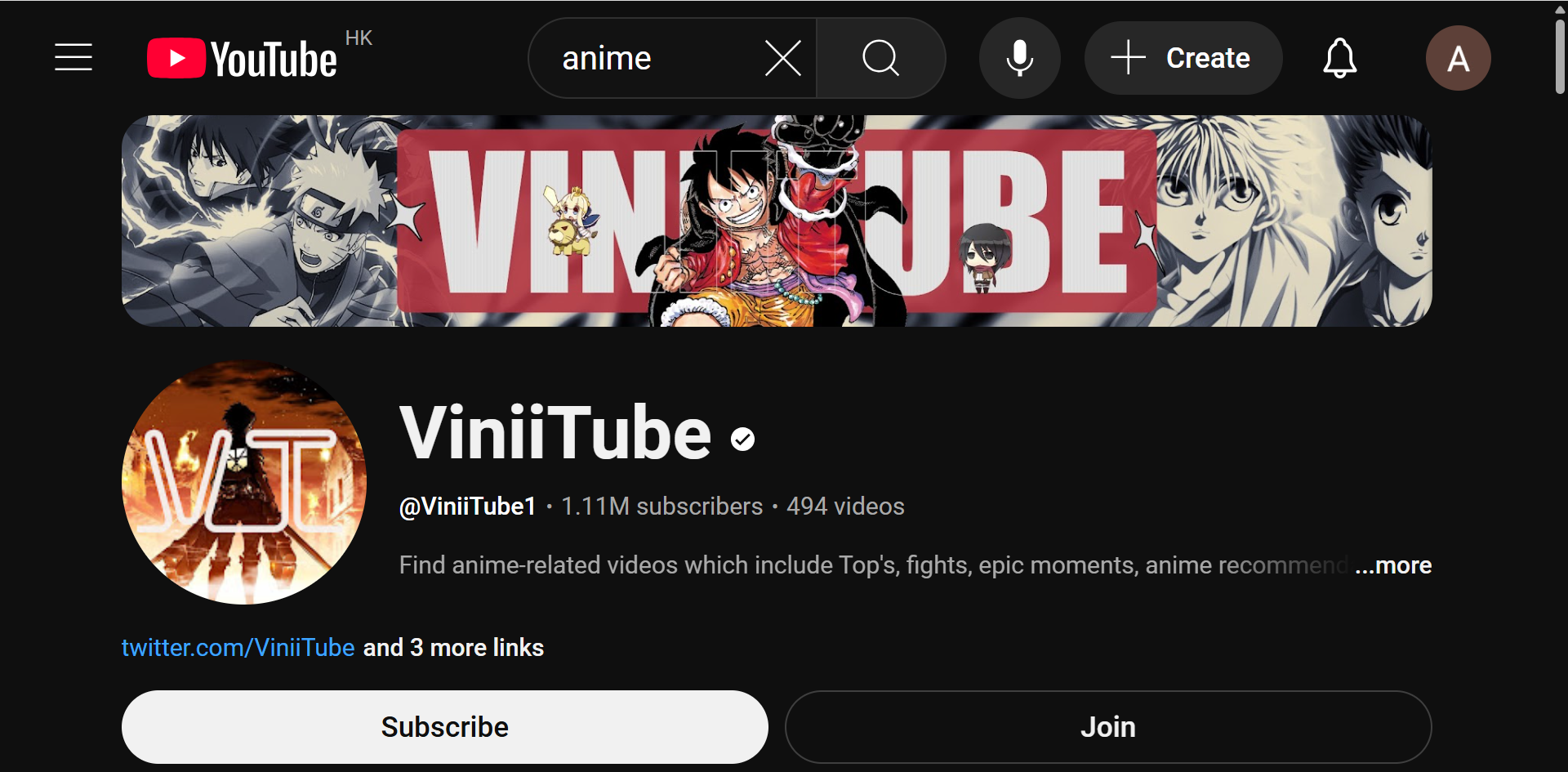 consider using anime banner on YouTube