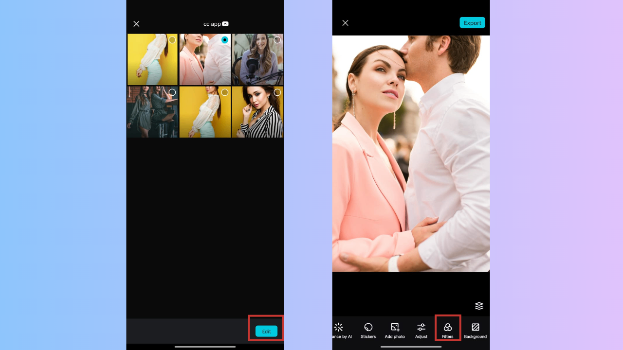 Upload photo and select Filters