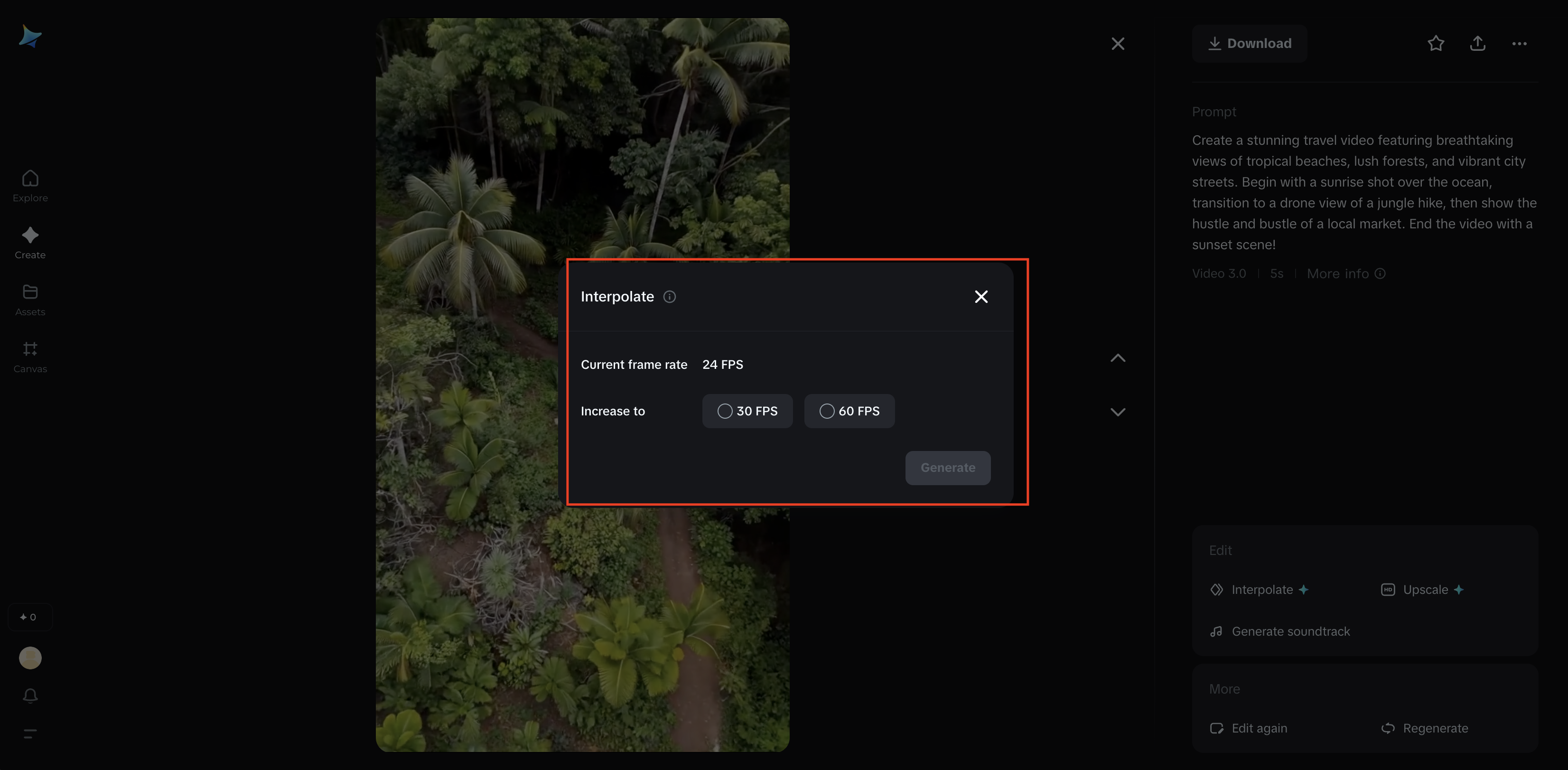 Frame interpolation in Dreamina