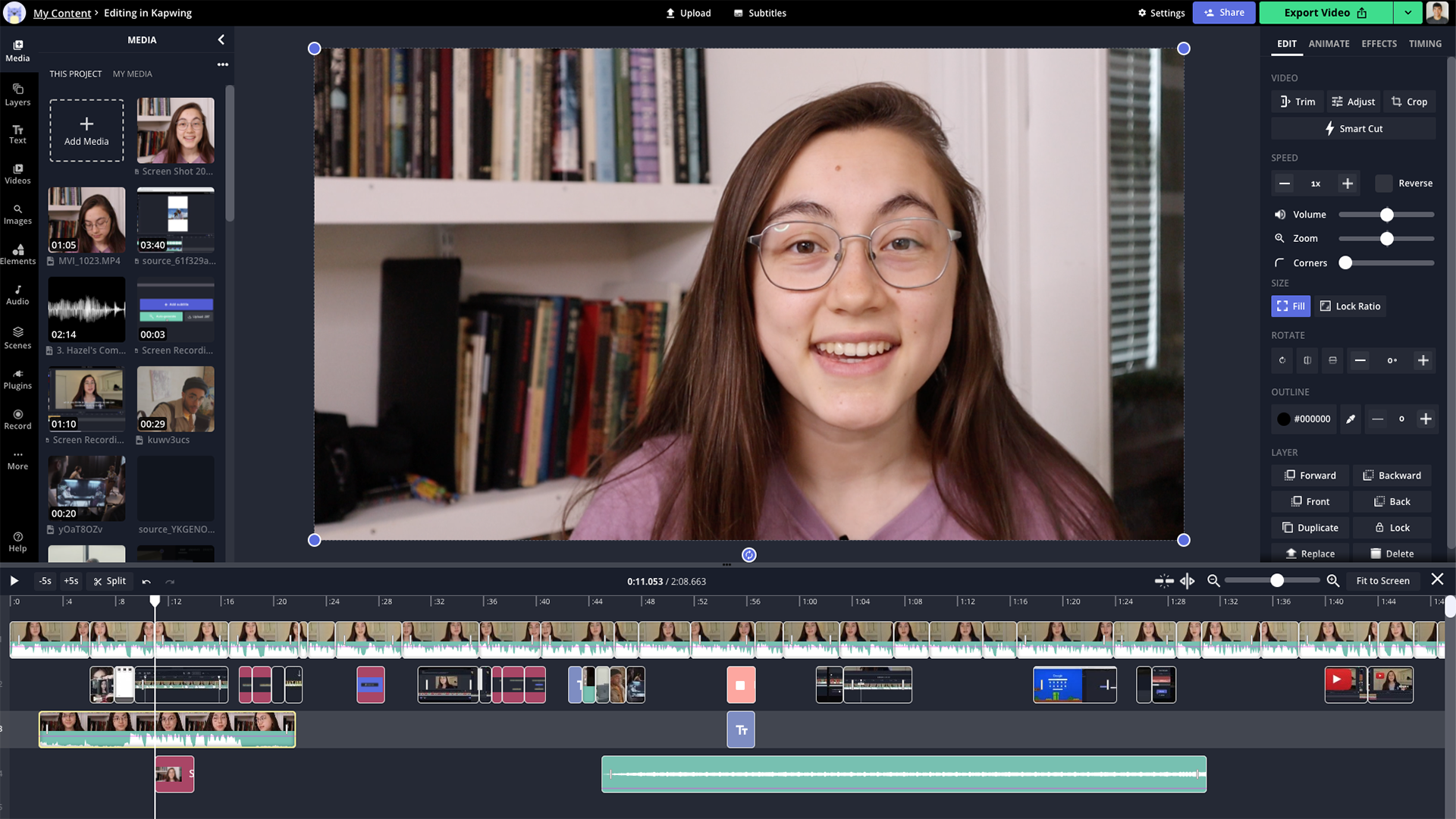 Antarmuka editor video Kapwing