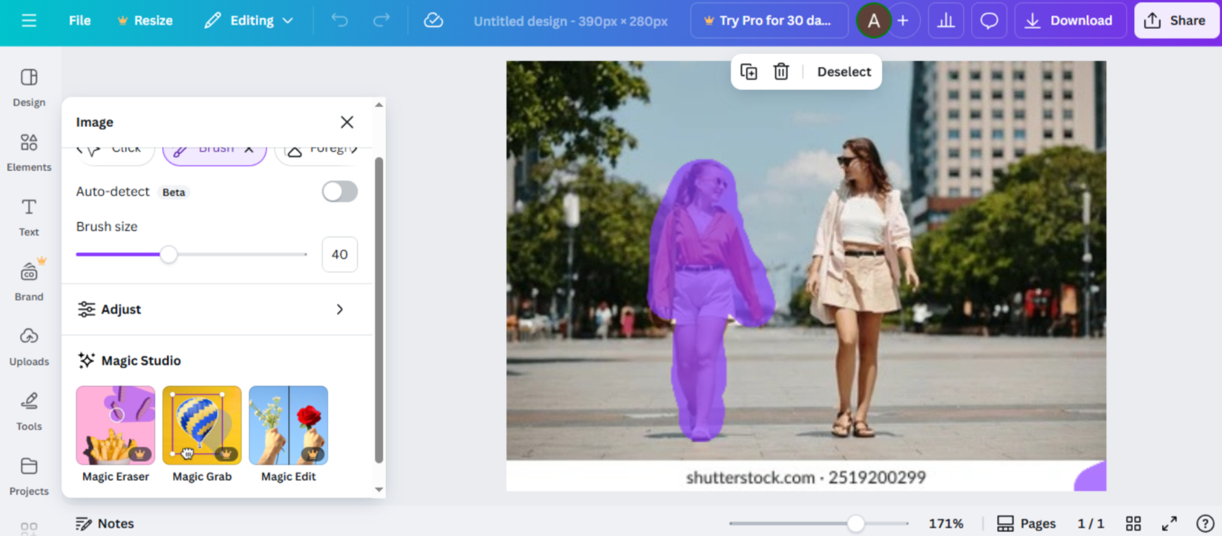 Interface de Canva - un outil de suppression de photos en ligne efficace
