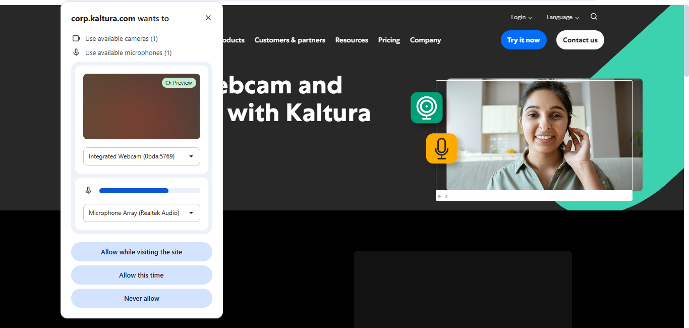 Kaltura - alat terbaik untuk pengujian webcam
