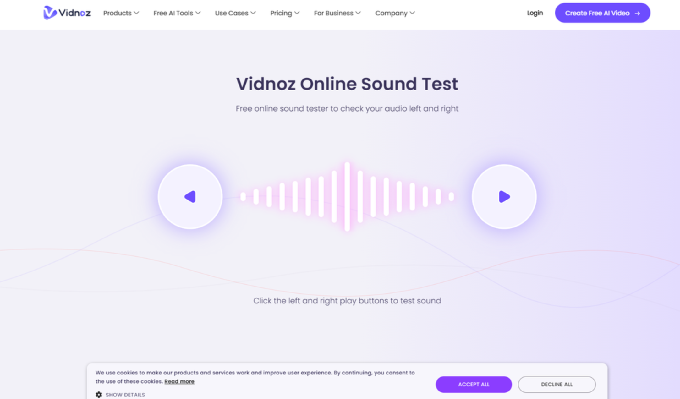 อินเทอร์เฟซของ Vidnoz - เครื่องมือสำหรับทดสอบเสียงที่ใช้งานง่าย