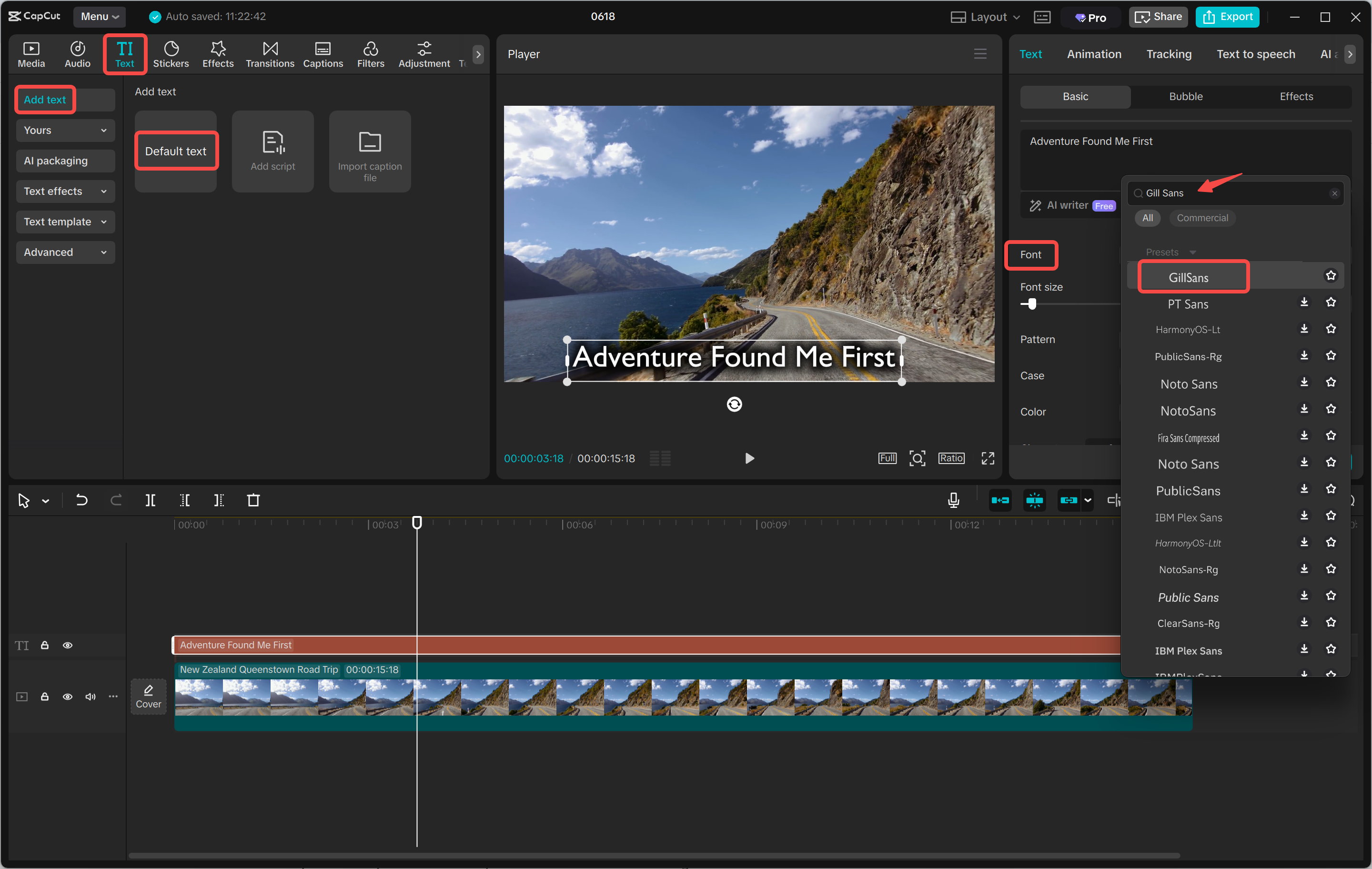 Thêm phông chữ Gill Sans vào video của bạn trong trình chỉnh sửa video trên máy tính để bàn Capcut