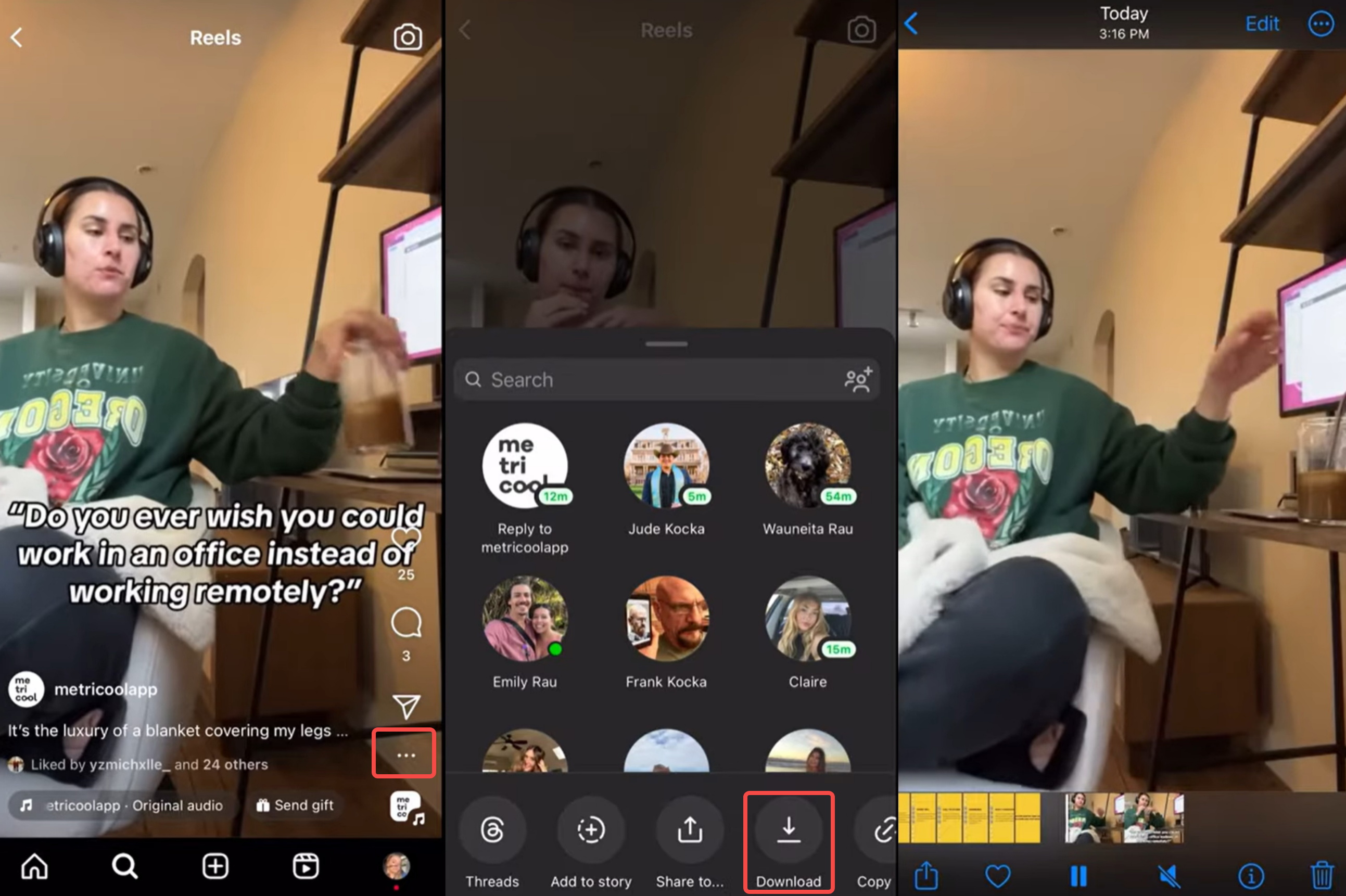 L'interfaccia per scaricare brevi video di Instagram