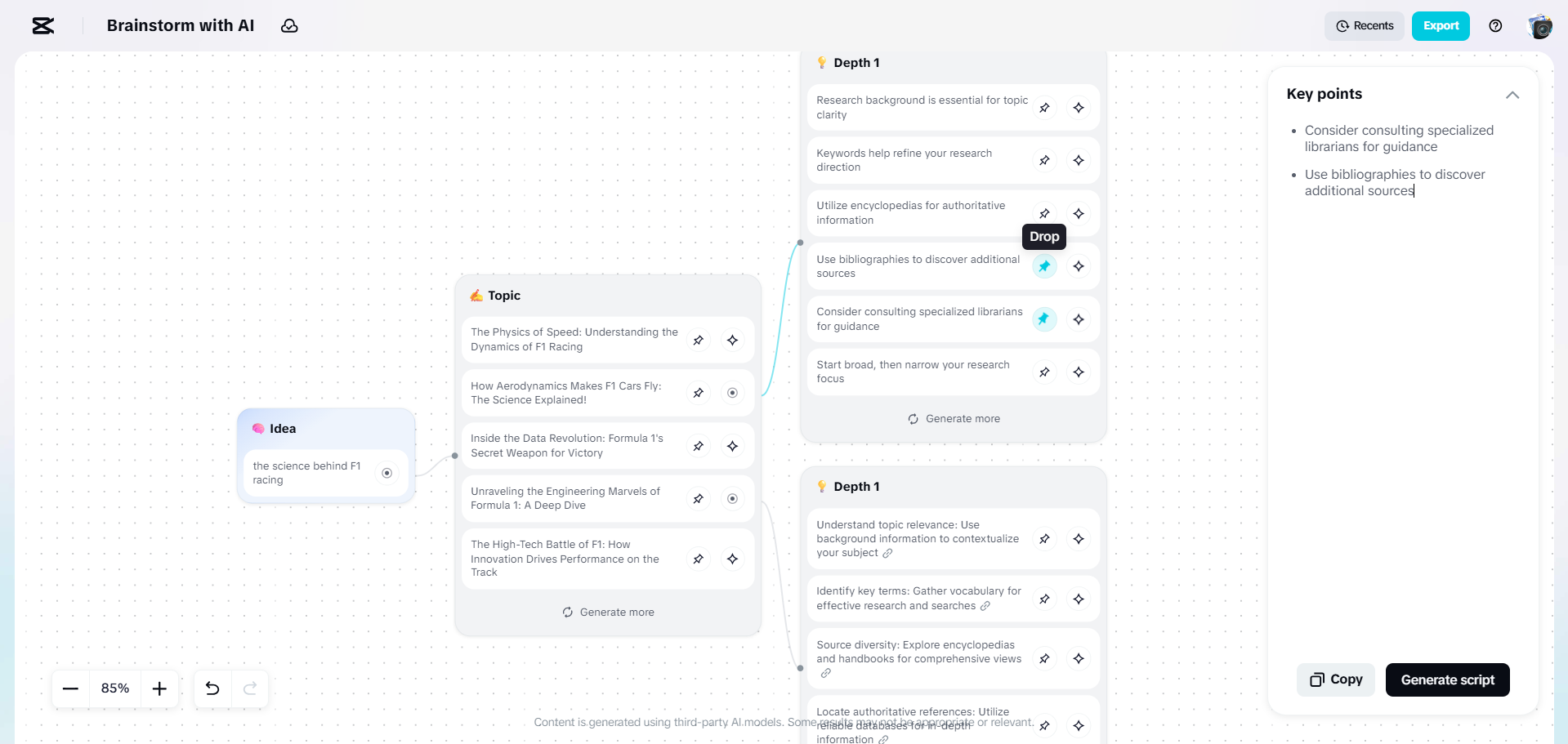 Benutzeroberfläche des Online-KI-Textgenerators von CapCut Web