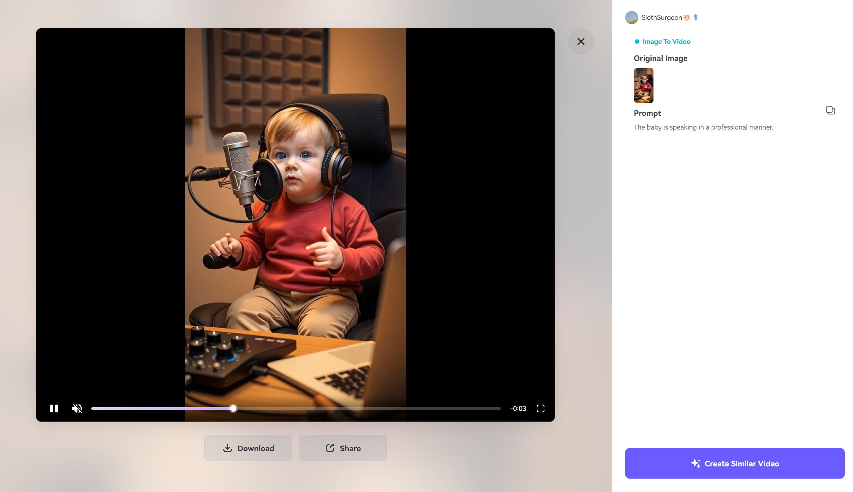 Media.io'nun arayüzü - konuşan bebek podcastleri oluşturmak için bir başka araç