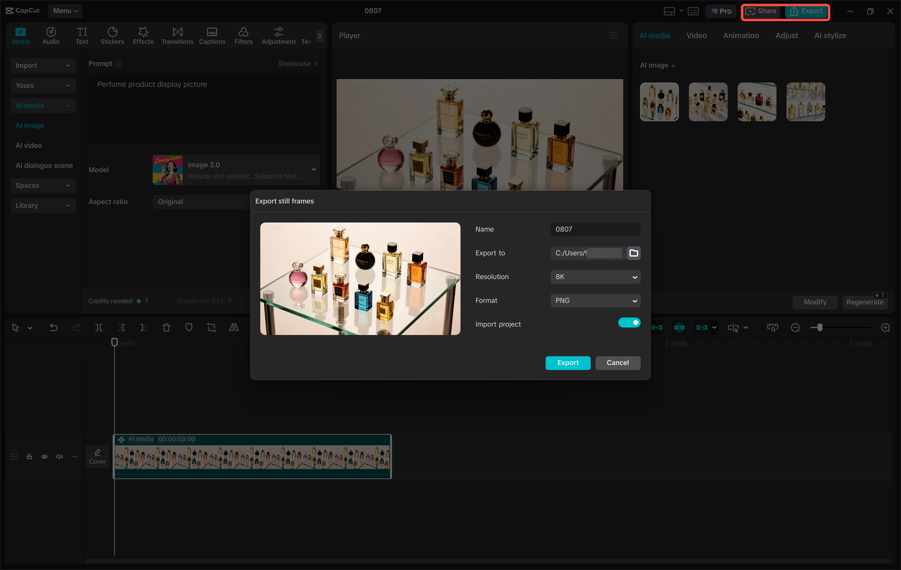 Downloading the AI images from the CapCut desktop video editor