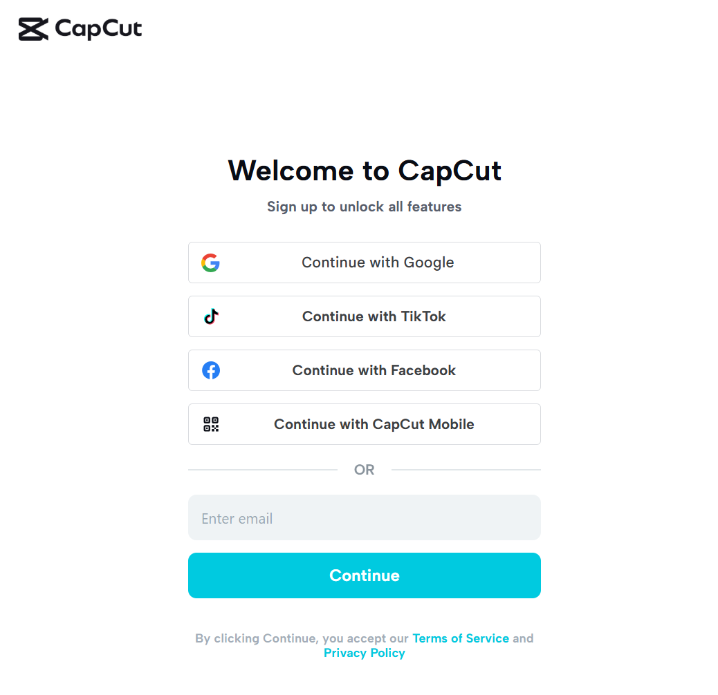 Εγγραφή λογαριασμού CapCut