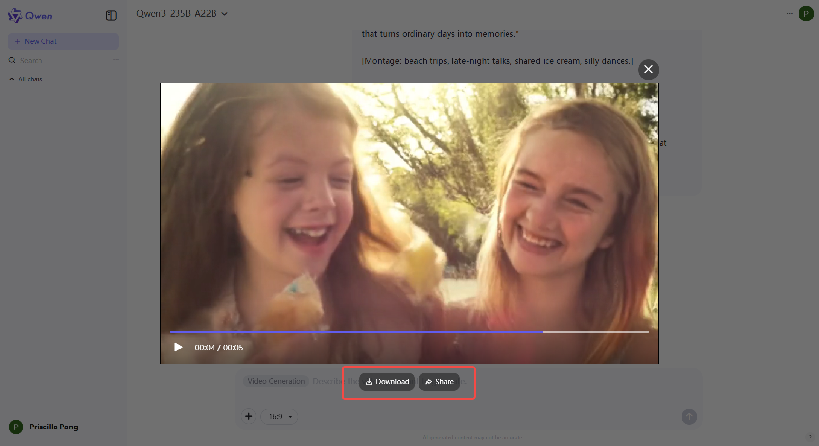 Download the generated video