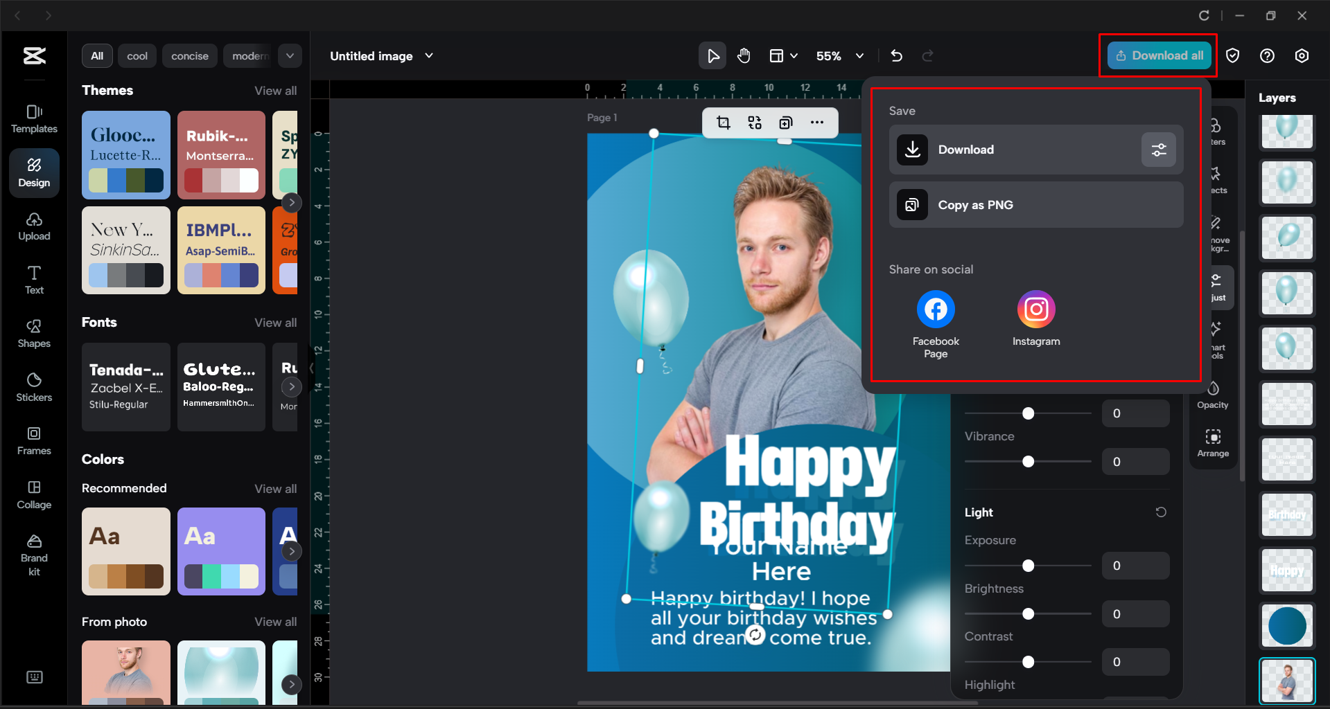 Exporting the edited flyer from the CapCut desktop video editor