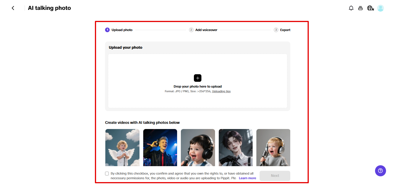 AI talking photo tool in Pippit
