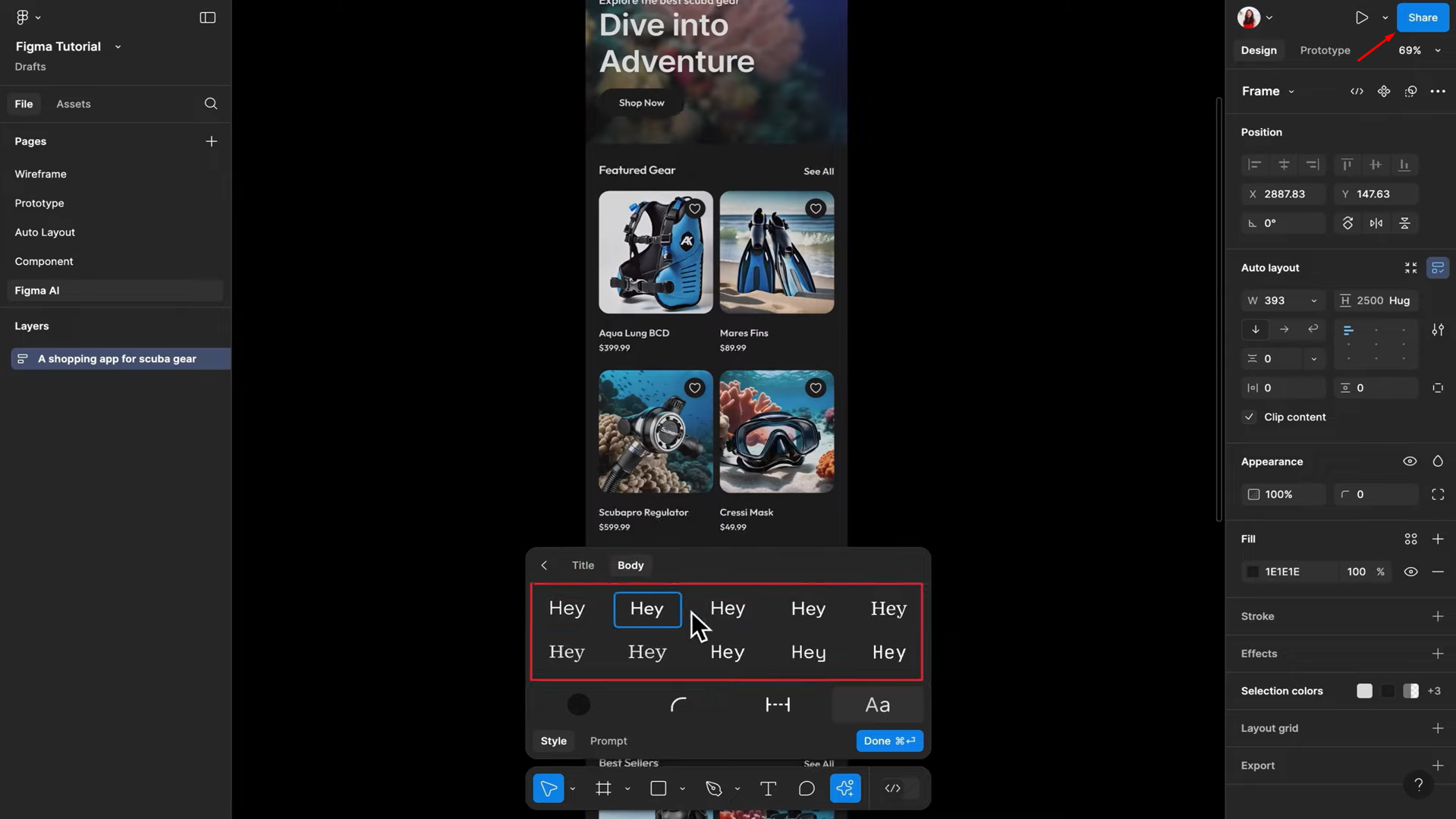 Editando e refinando visuais no designer Figma AI