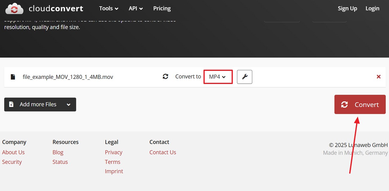 valitse mp4 muuntaaksesi cloudconvertilla