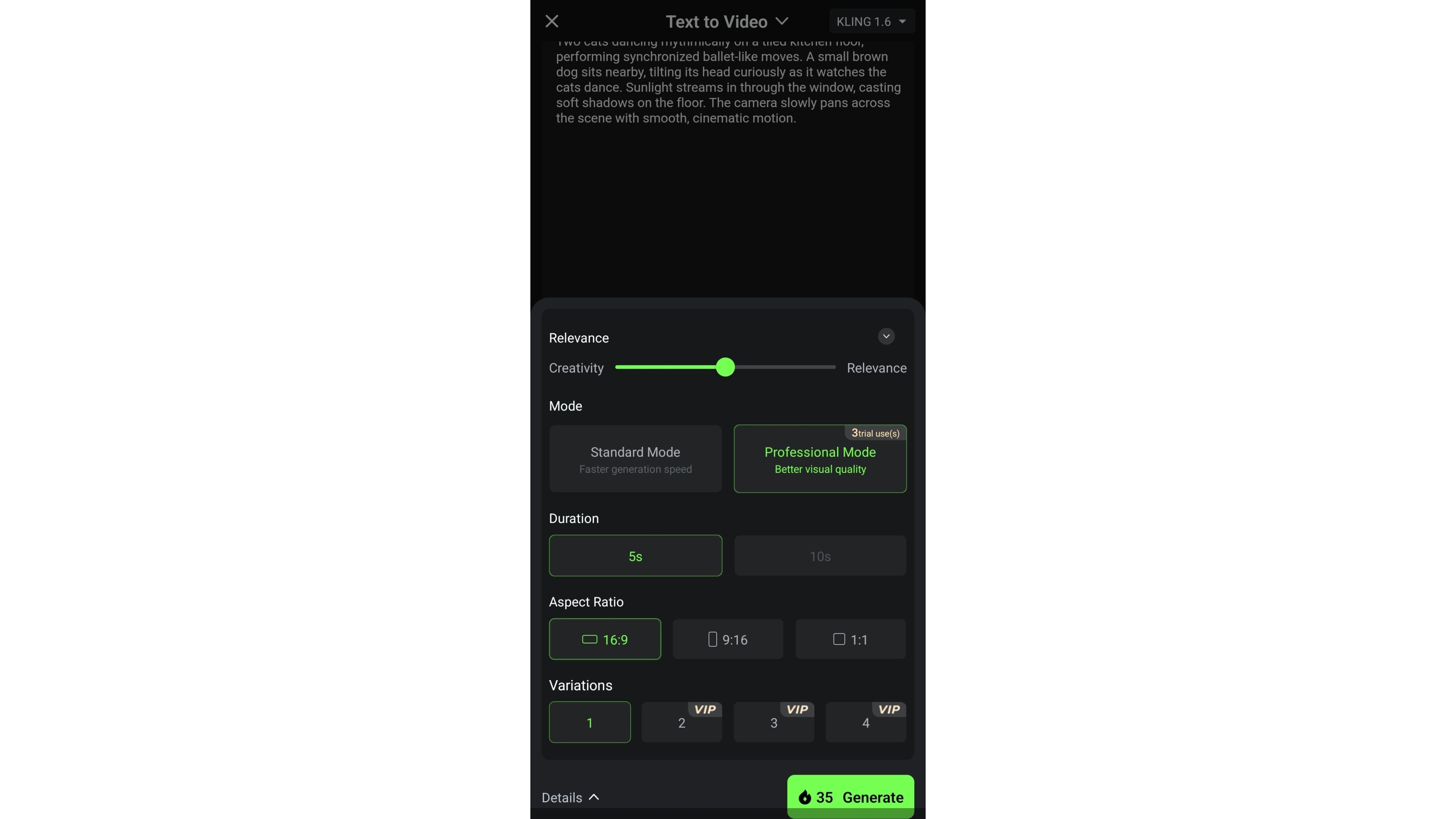 Kling AI text to video - Set your Settings for Video Generation