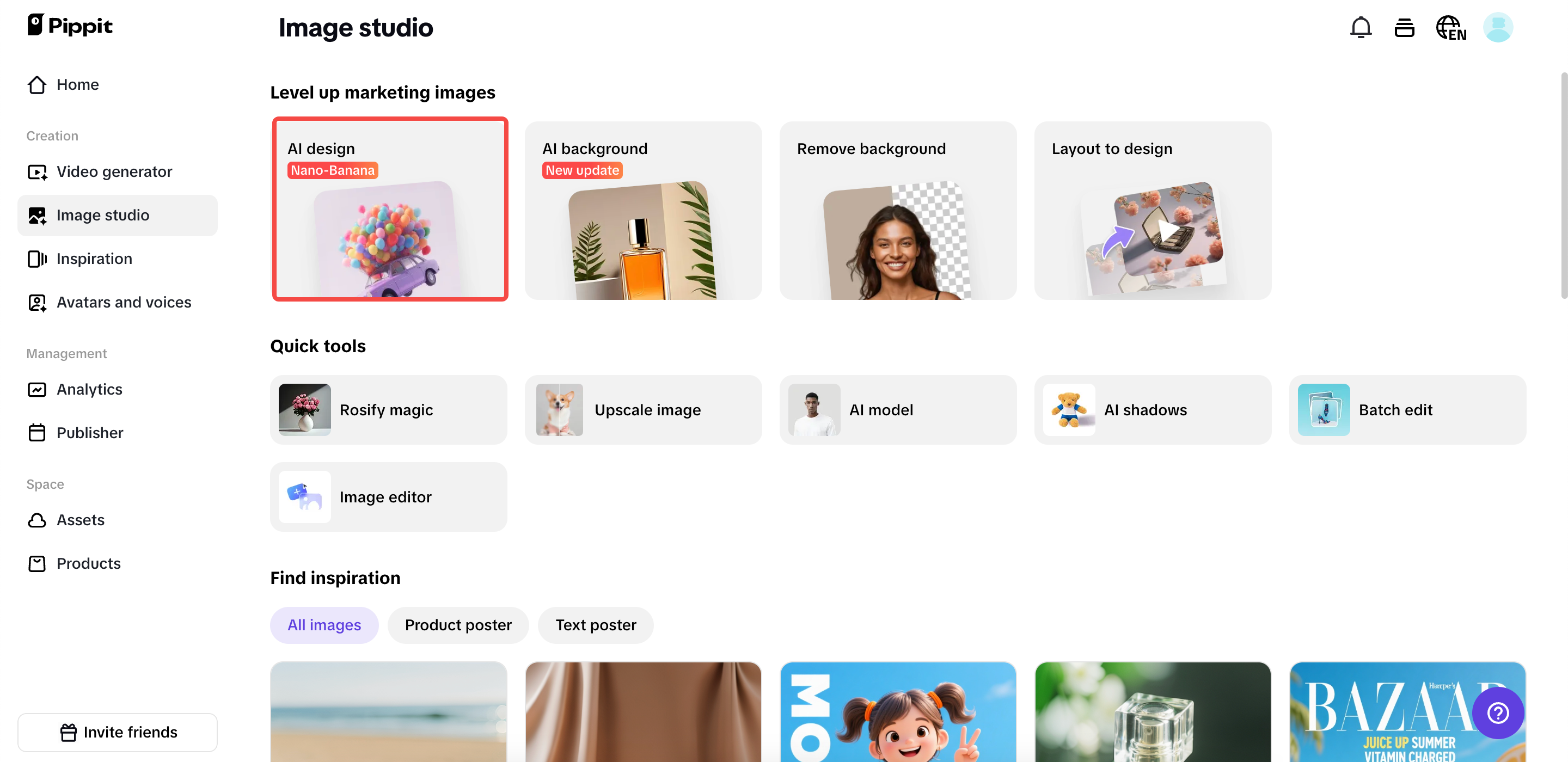 Abriendo la herramienta de diseño AI en Pippit
