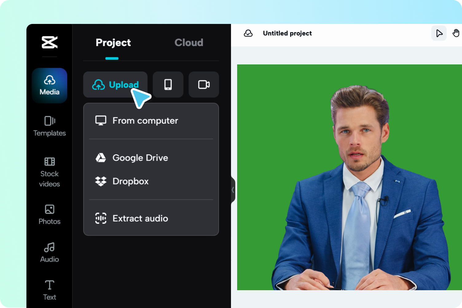 Video uploaden naar chroma key video-editor