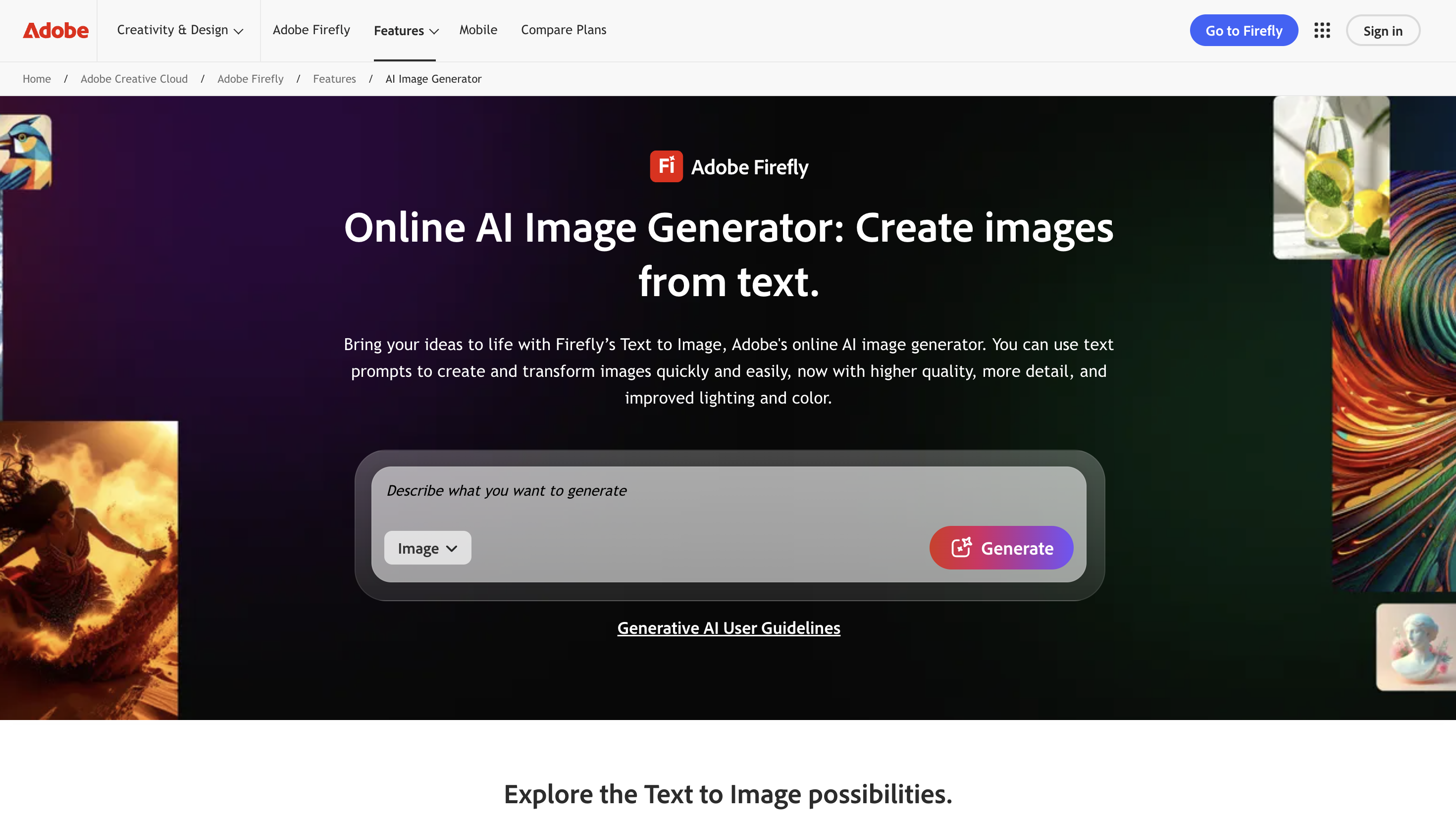 Giao diện Adobe Firefly