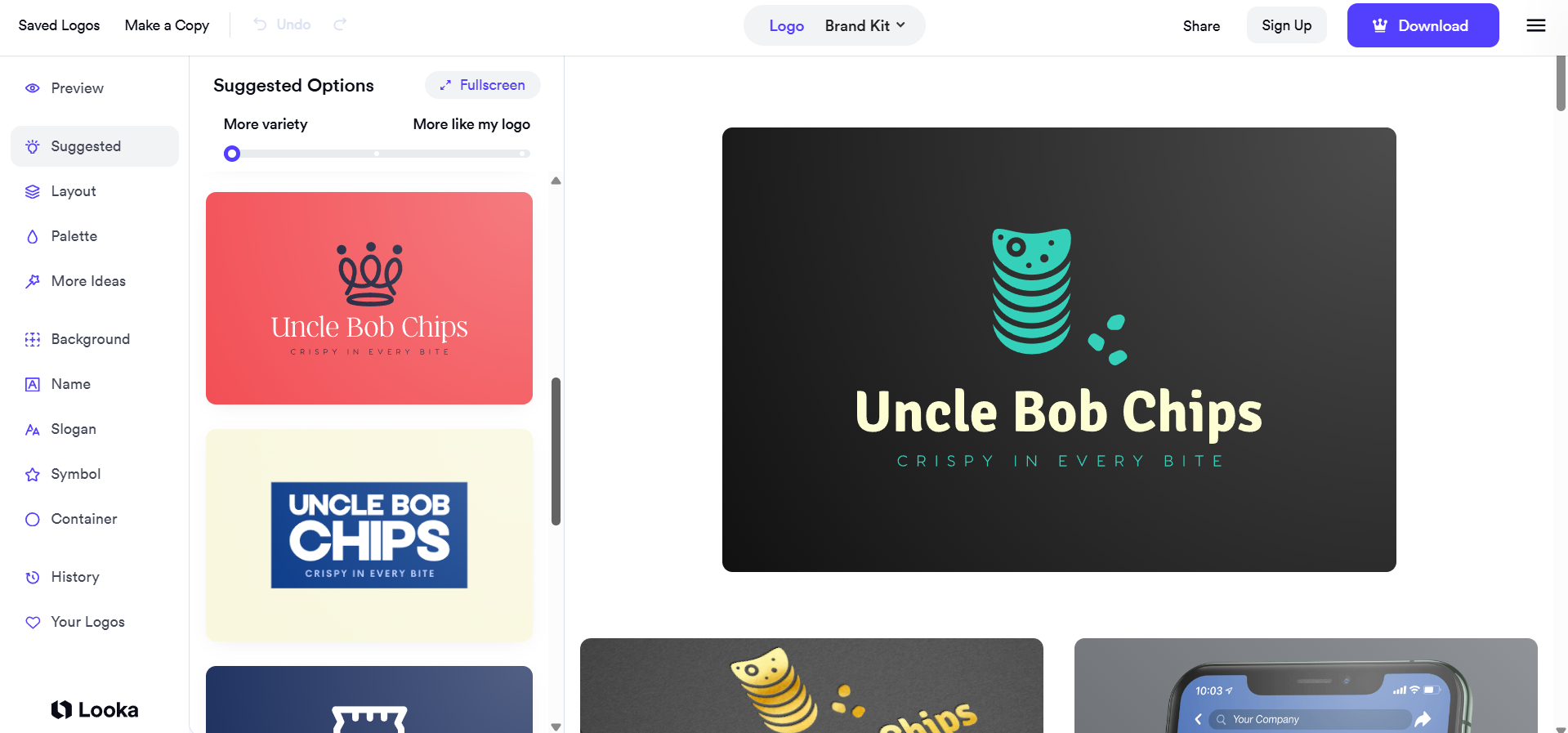 Looka homepage