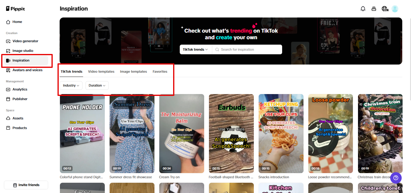 Pre-cleared templates in Pippit