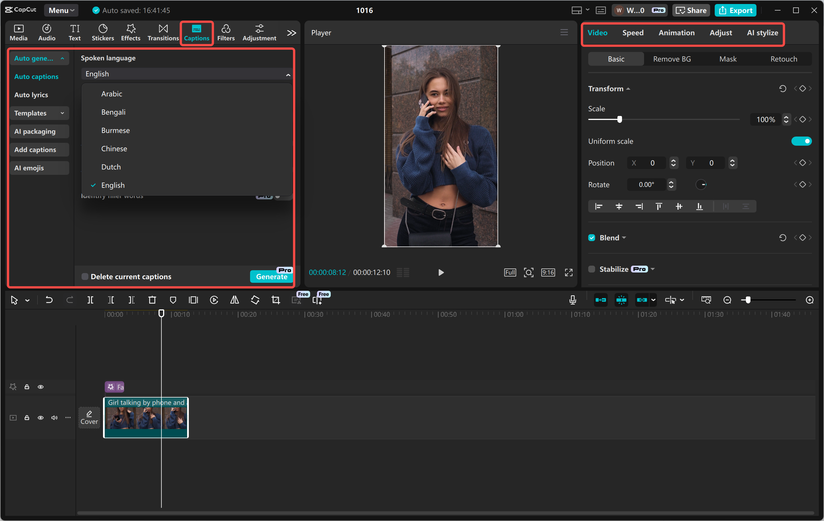 Editing a video in the CapCut desktop video editor