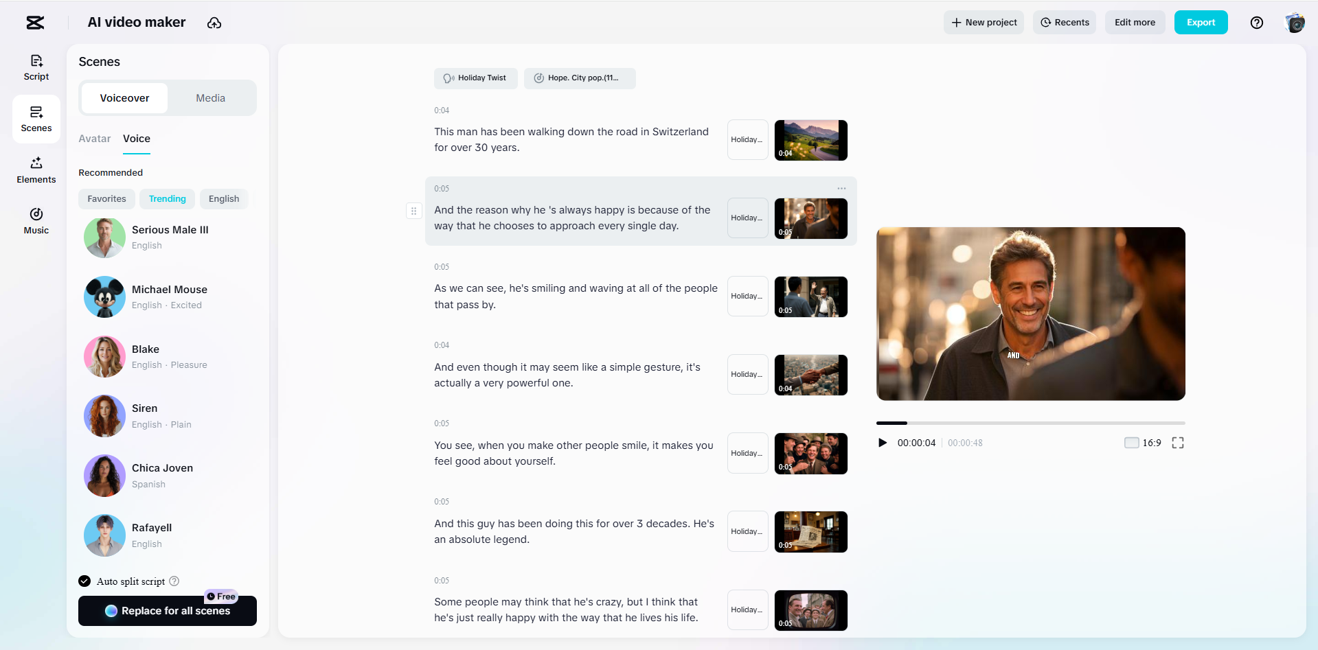 Interface ng CapCut desktop video editor - isa sa pinakamahusay na AI video maker