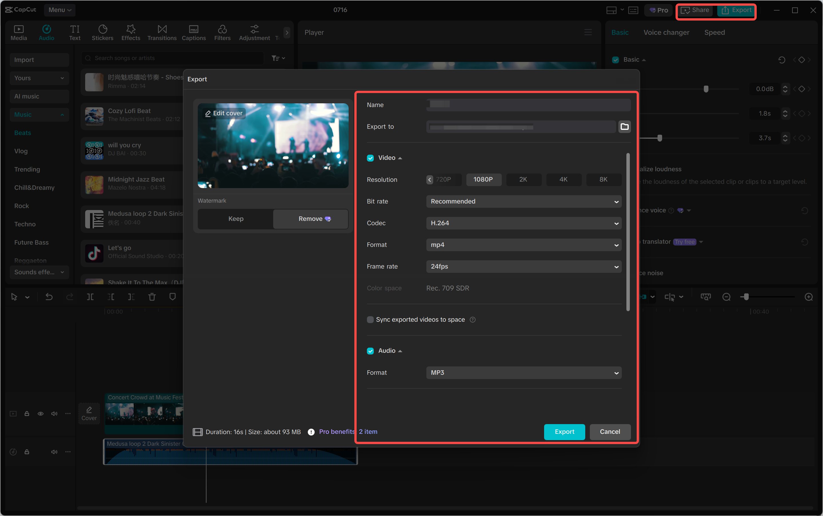Export a video