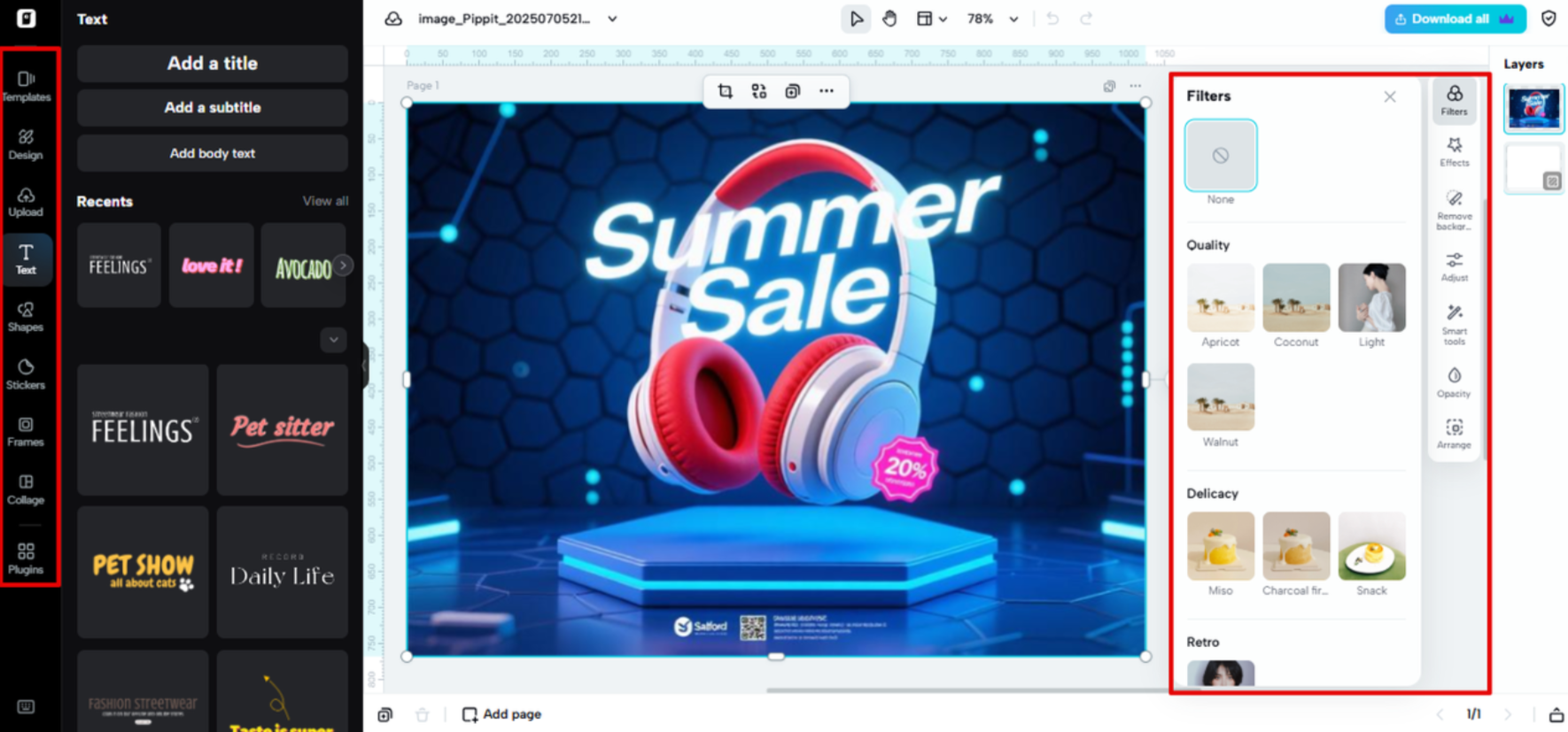 Image editing space in Pippit