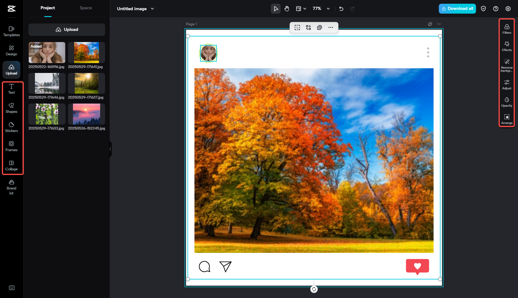 Modifica della cornice fotografica in CapCut