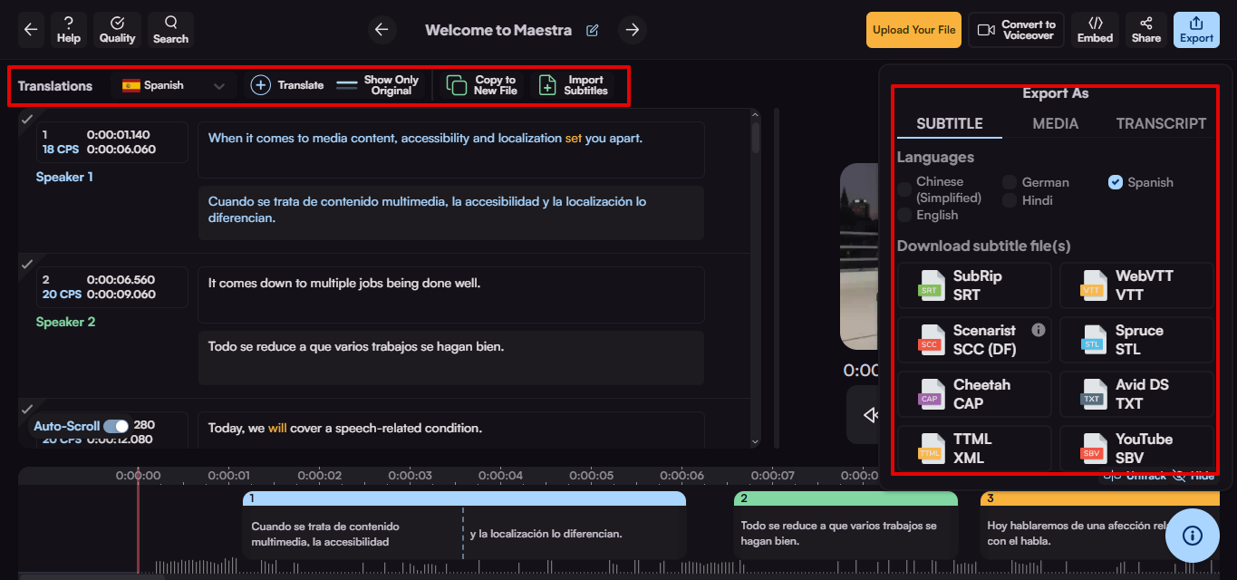 Maestra AI traducător online de subtitrări